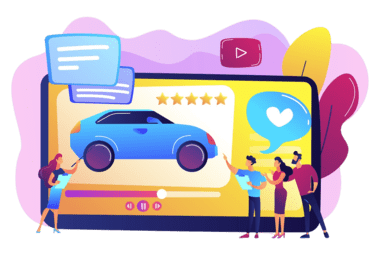 customers like video with experts modern car review with rating stars car review video test drive channel auto video advertising concept bright vibrant violet isolated illustration 19