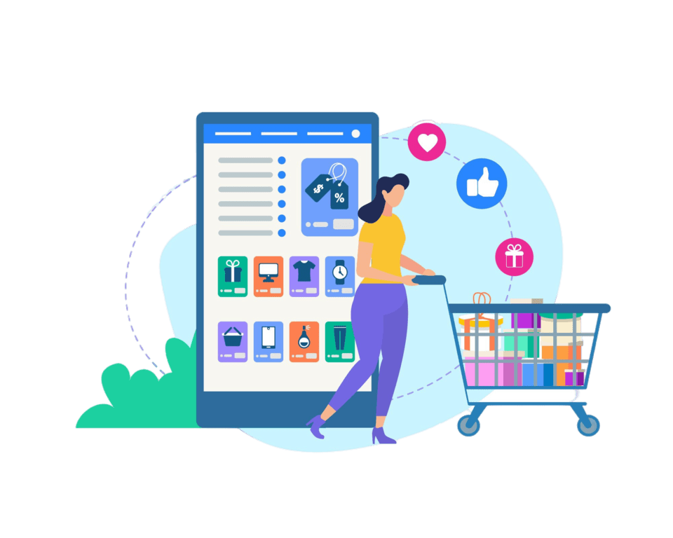 woman with trolley online shop application 48